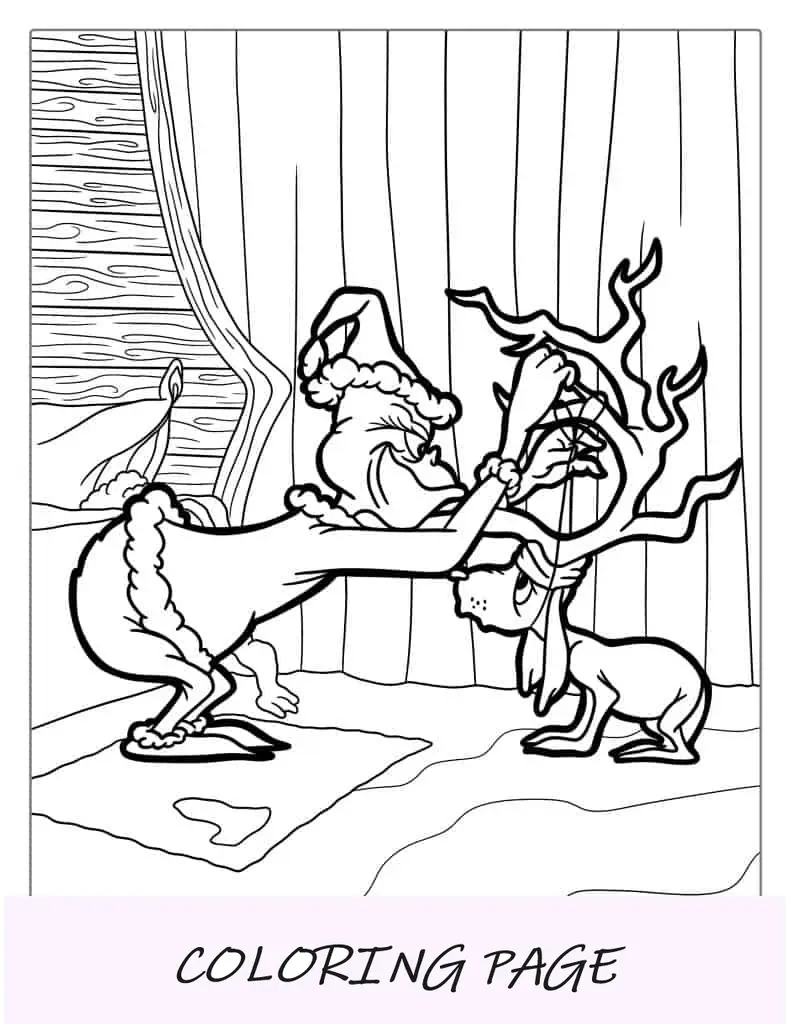 Desenho para colorir do Grinch colocando chifres no Max