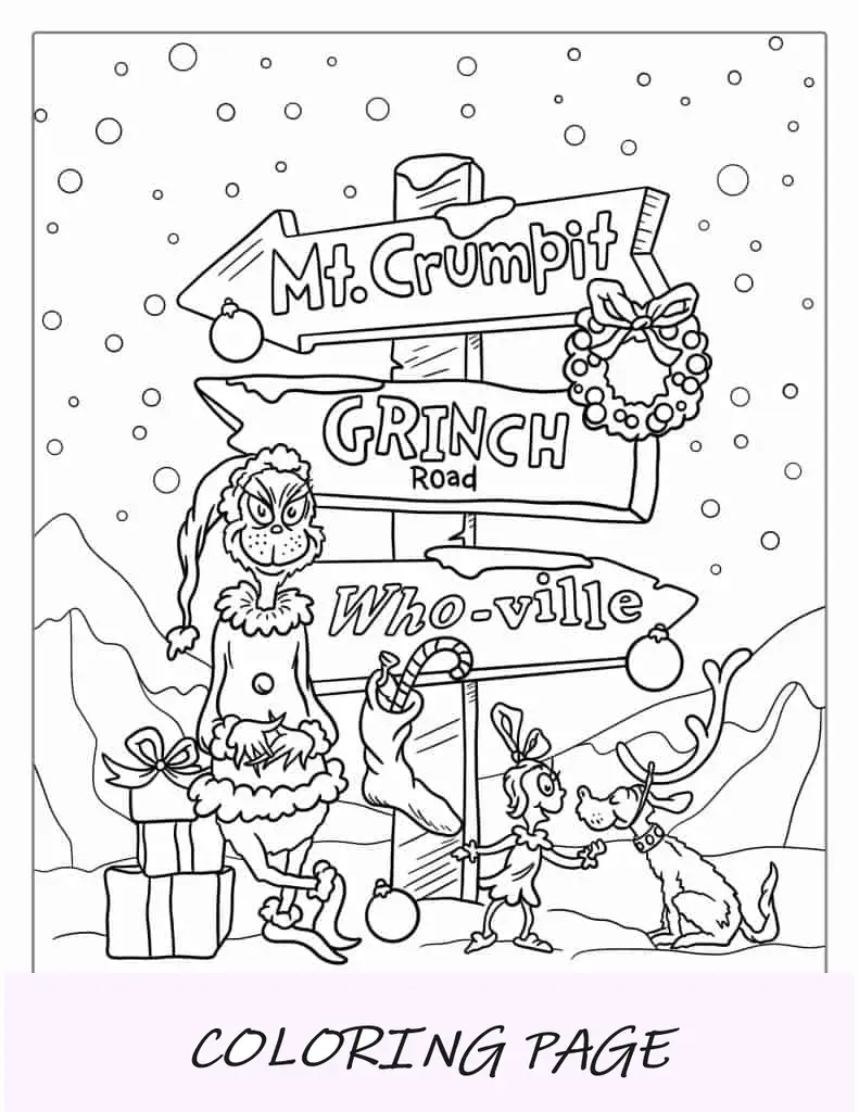 Página para colorir de O Grinch em Whoville para crianças