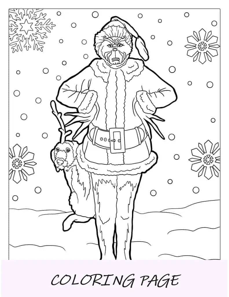 Página para colorir detalhada de Jim Carrey como o Grinch