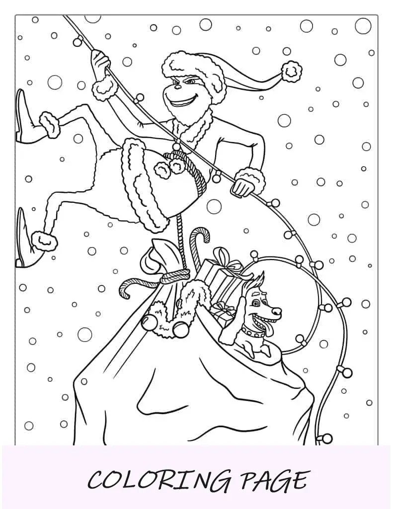 Folha para colorir de Sneaky Grinch com Max Scaling Building