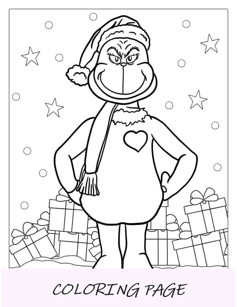 Página para colorir do coração do Grinch