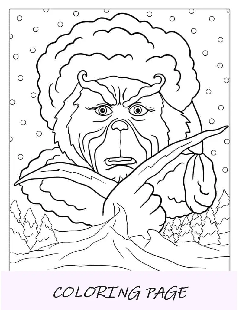 Página para colorir do rosto do Grinch