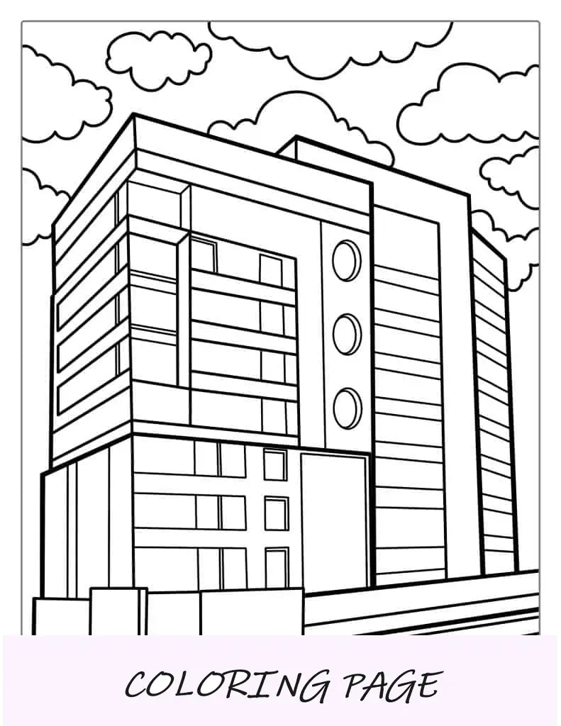 Página para colorir de prédio de apartamentos moderno
