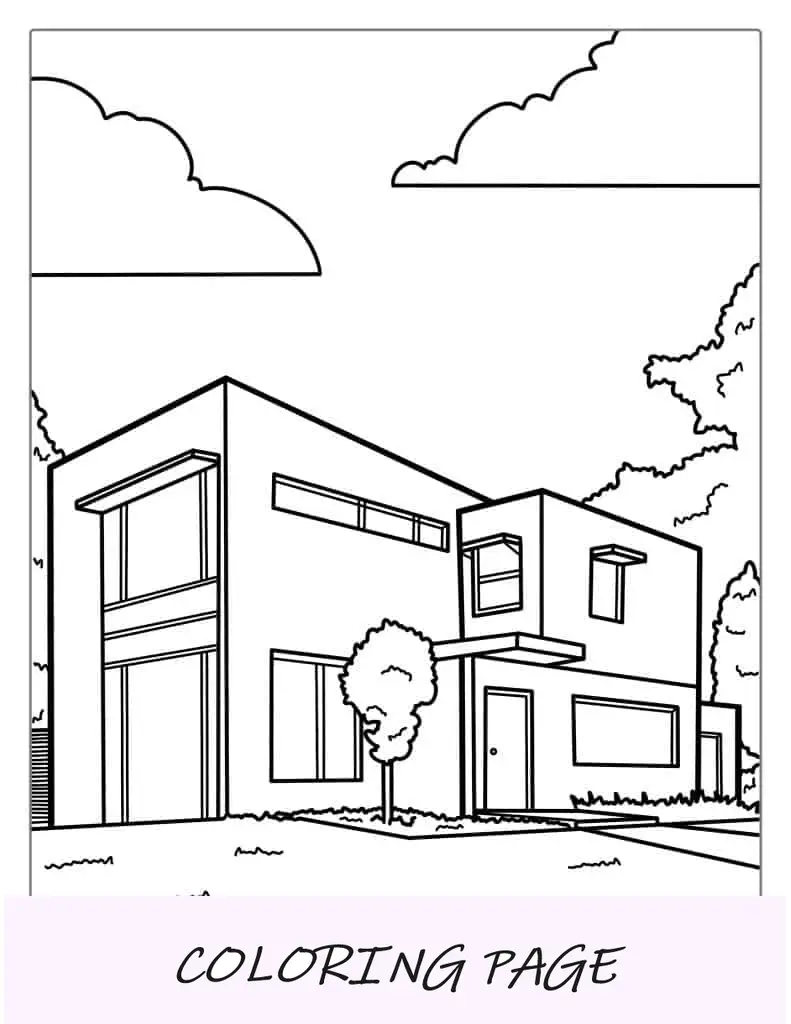 Página para colorir de casa arquitetônica moderna