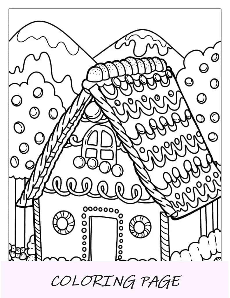 Página para colorir de casa de pão de gengibre