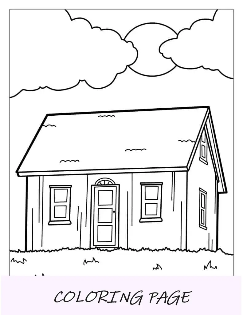 Folha para colorir de casinha no campo