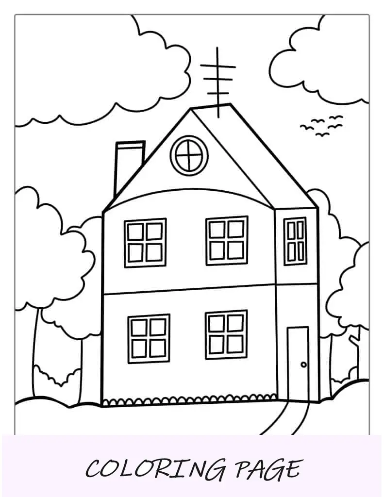 Página para colorir de casa de dois andares