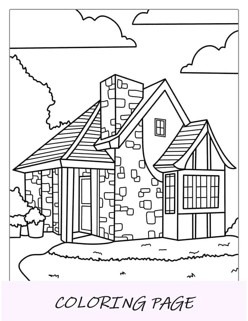 Linda casa de pedra para colorir