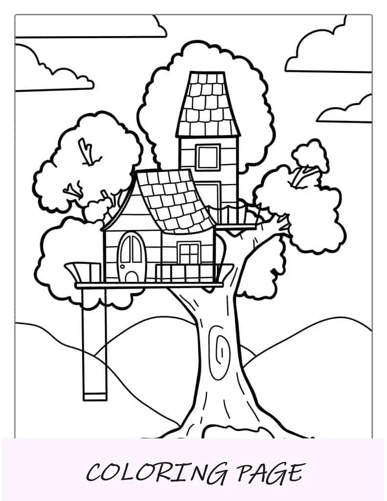 Casa na árvore mágica para colorir