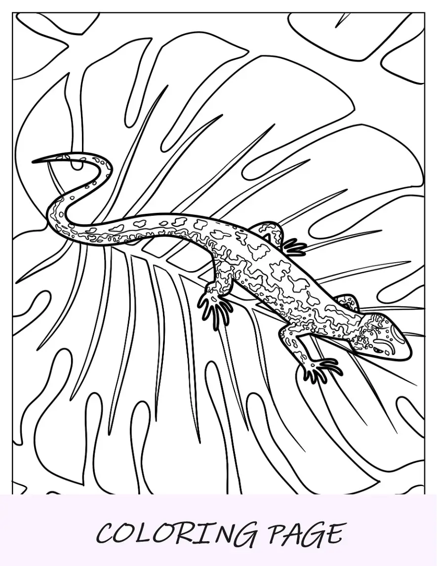 Página para colorear de lagarto de arena en la hoja