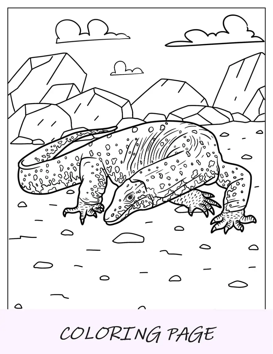 Página para colorear de lagarto monitor de agua asiático realista