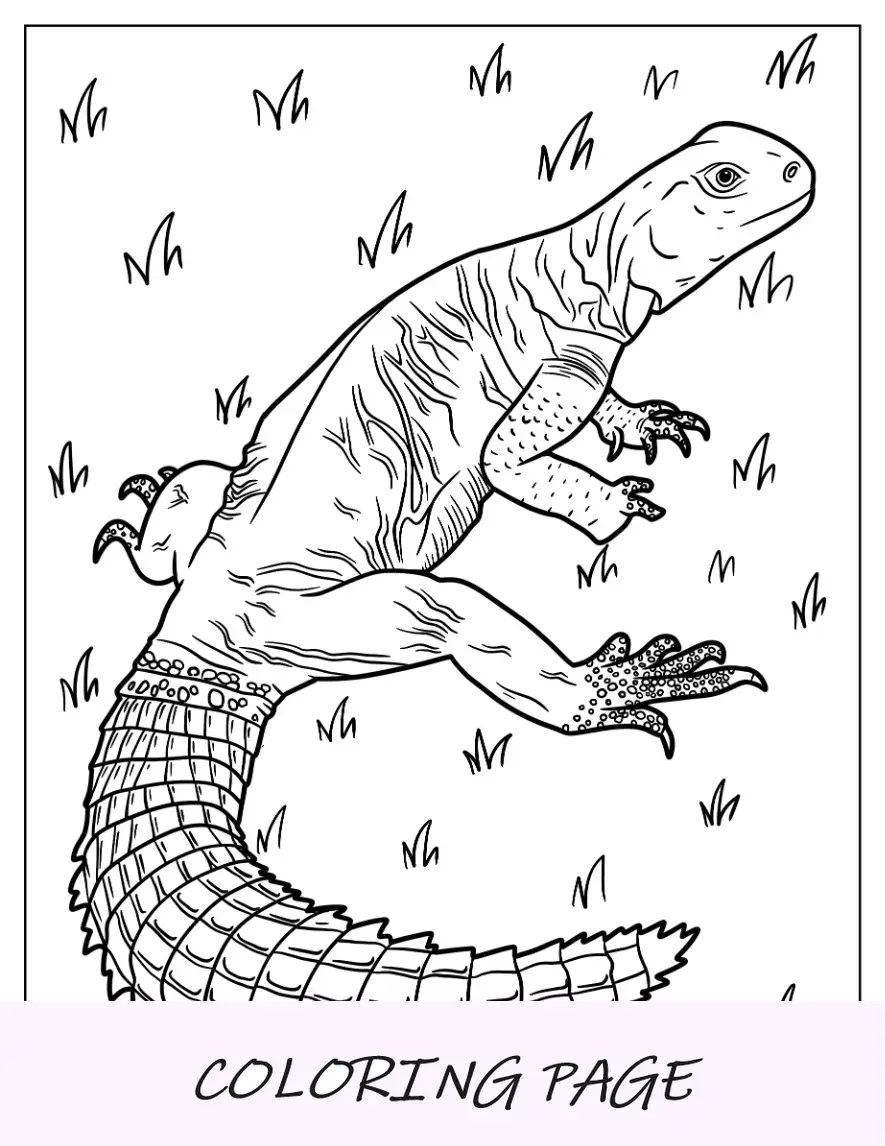 Página para colorear de lagarto de gran Uromastyx egipcio en el campo