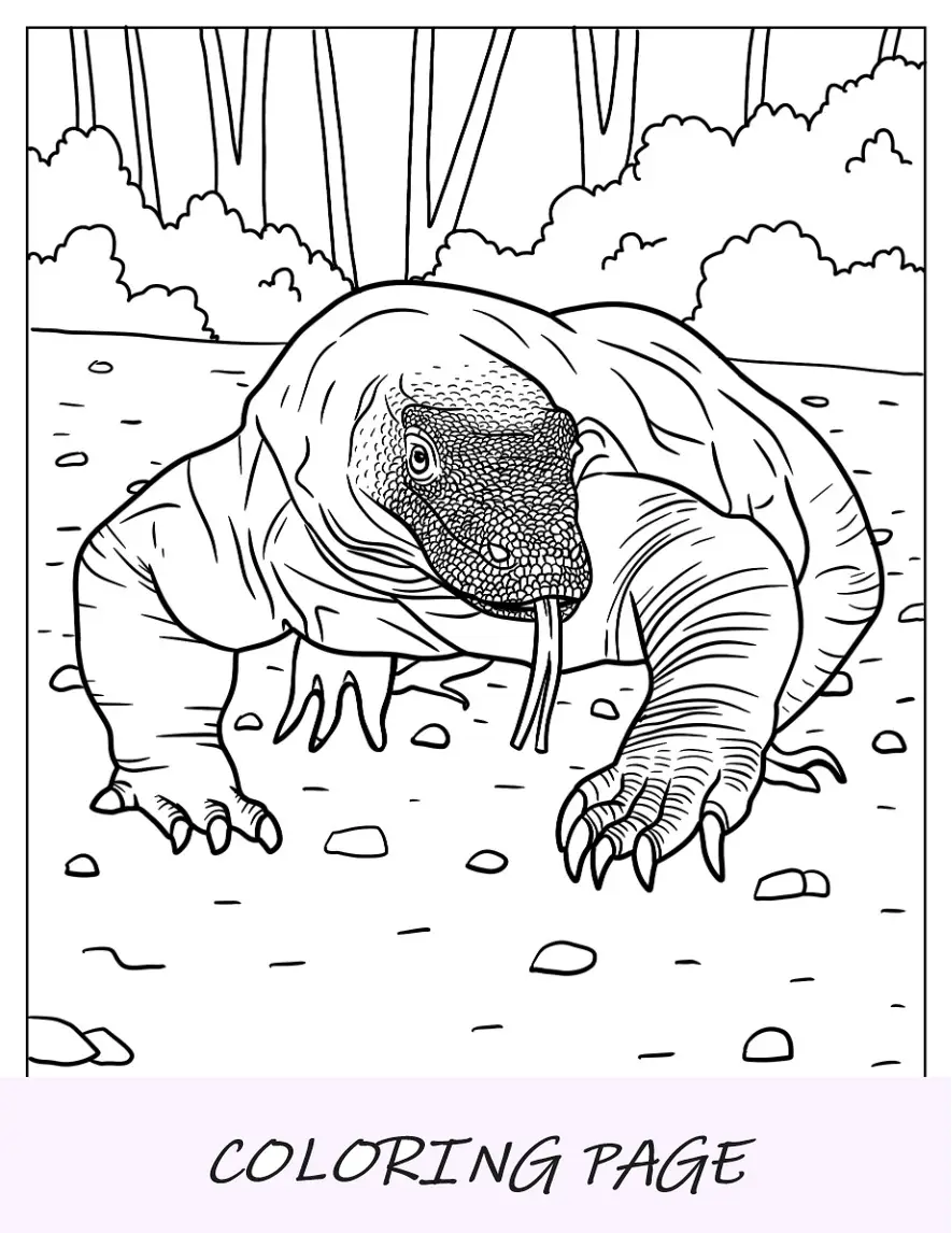 Página para colorear de lagarto del dragón de Komodo caminando
