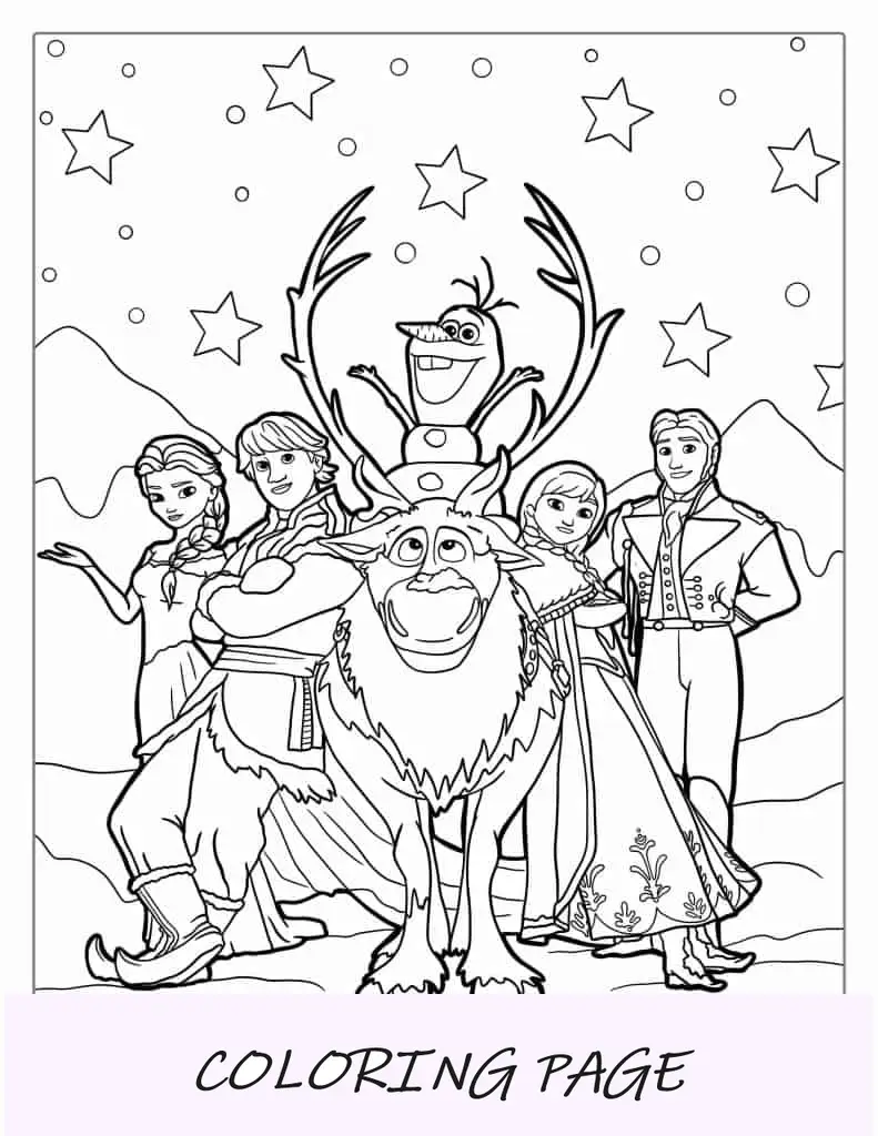 Página para colorir de personagens congelados