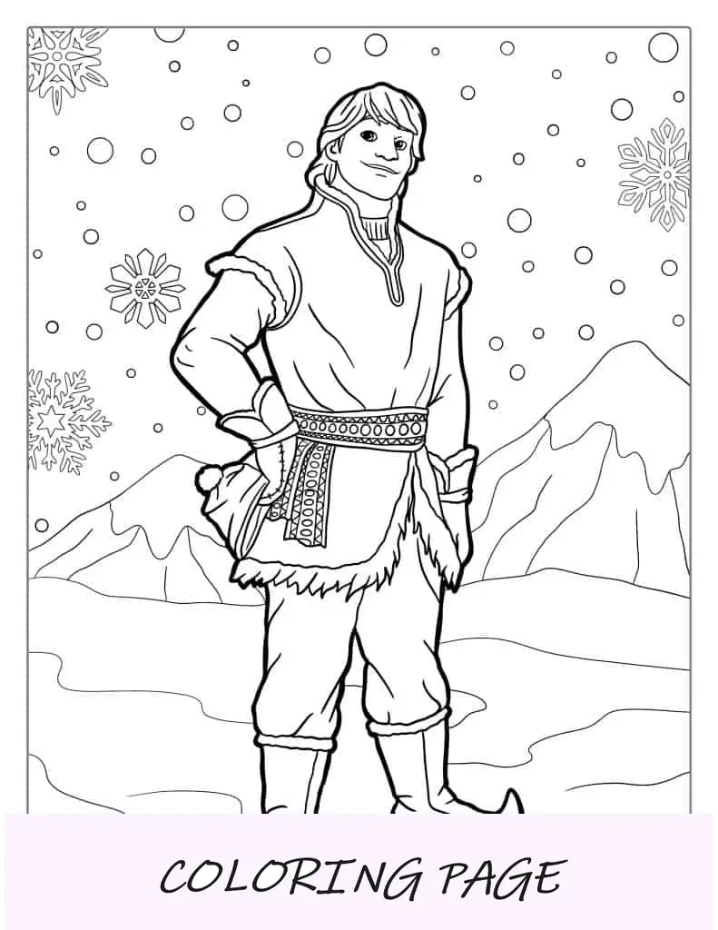 Página para colorir de Kristoff na neve
