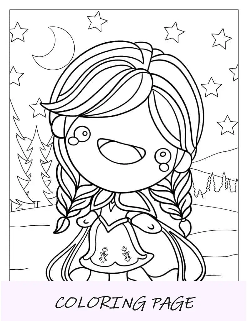 Página para colorir Anna com tema Easy Kawaii