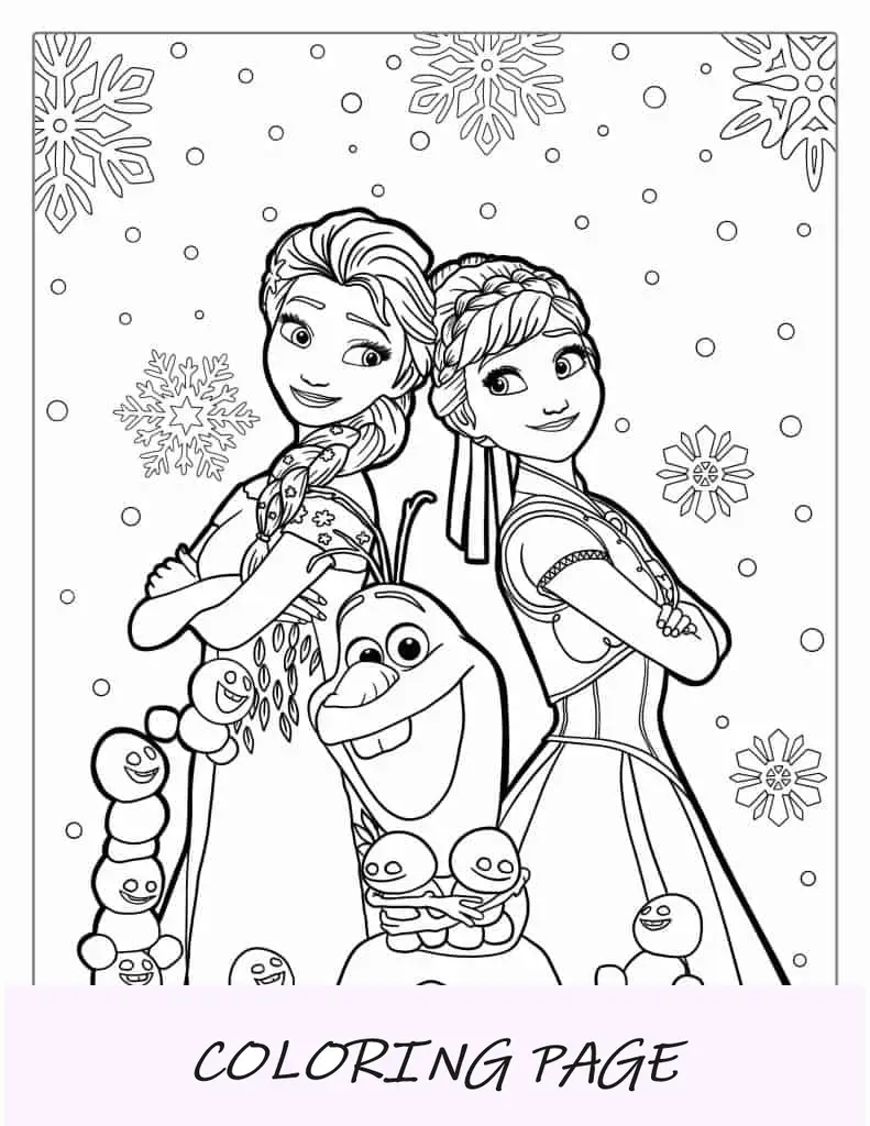 Bebês da neve, Olaf, Anna e Elsa para colorir