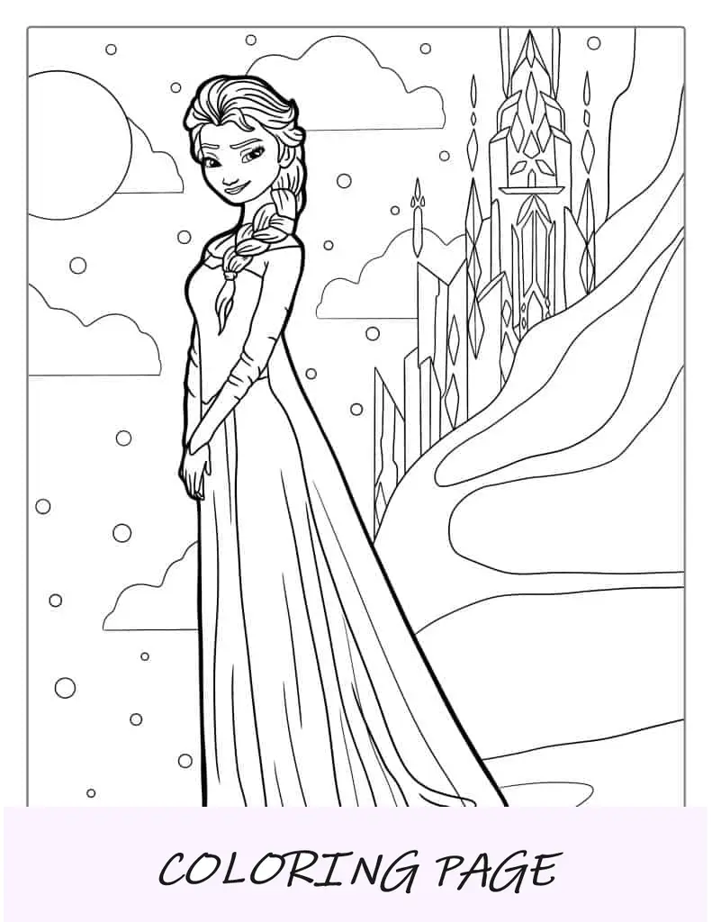 Elsa na frente do castelo de gelo