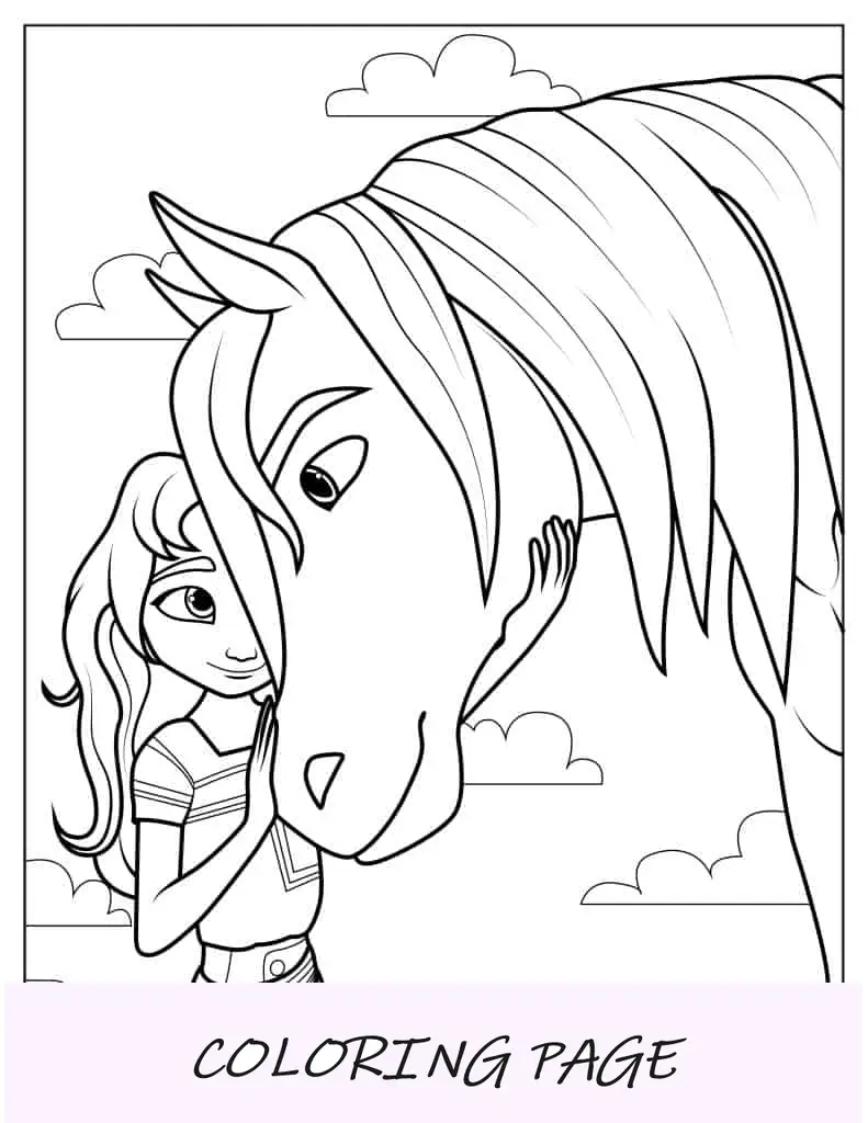 Lucky consolando a su espíritu de caballo para colorear