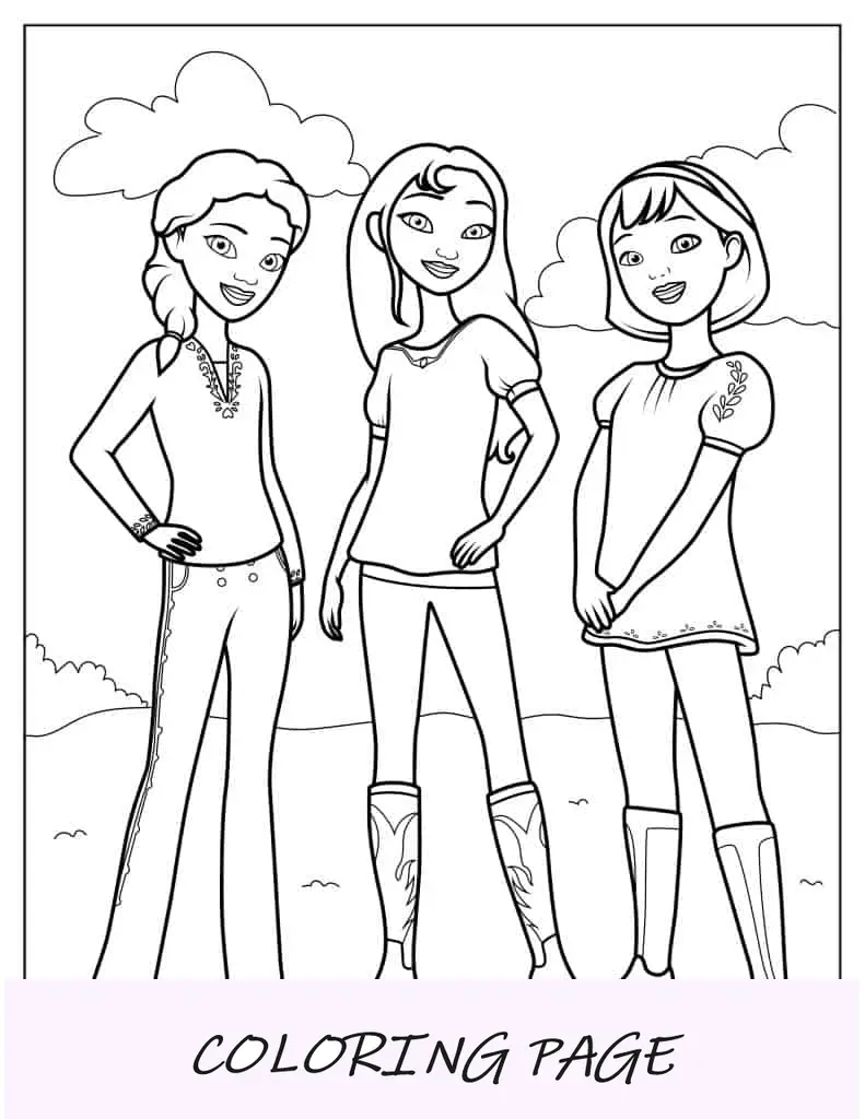 Lucky, Abigail y Pru de Spirit viajan libres para colorear