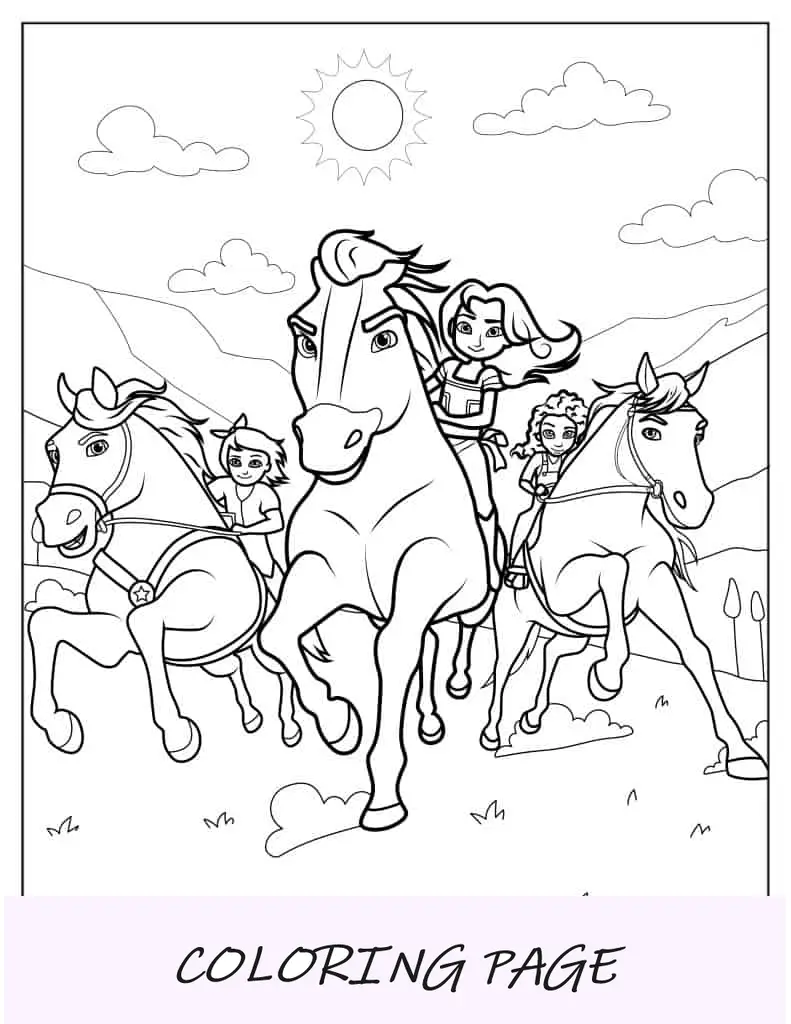 Hoja para colorear gratis de Spirit Riding
