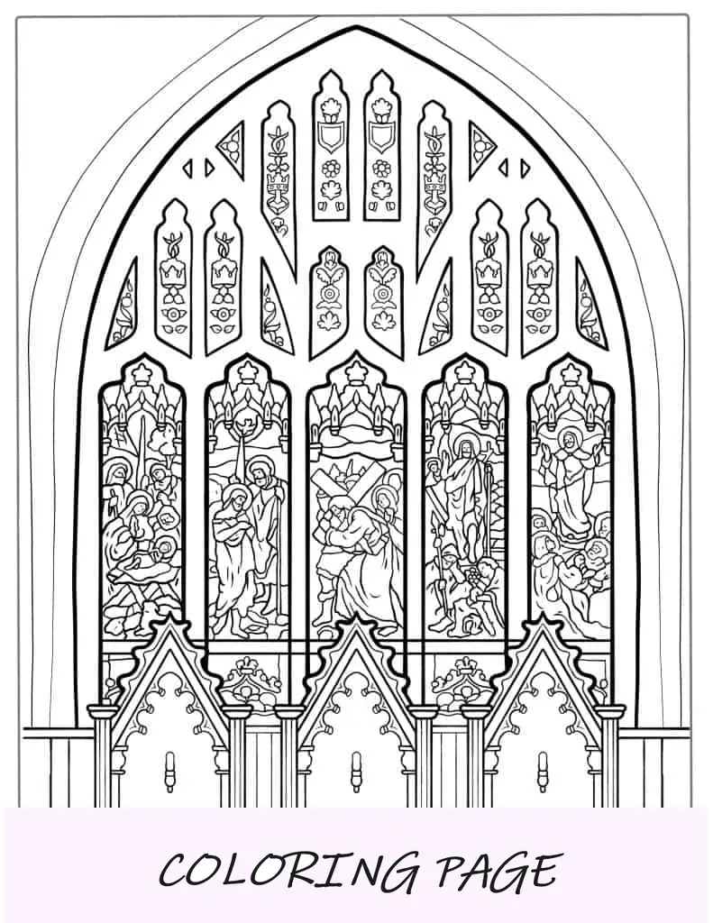 Vidriera de la iglesia para colorear