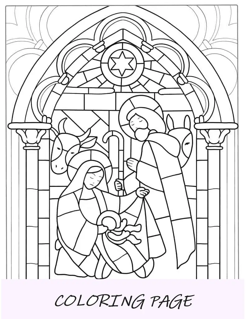 Página para colorear de vidriera navideña