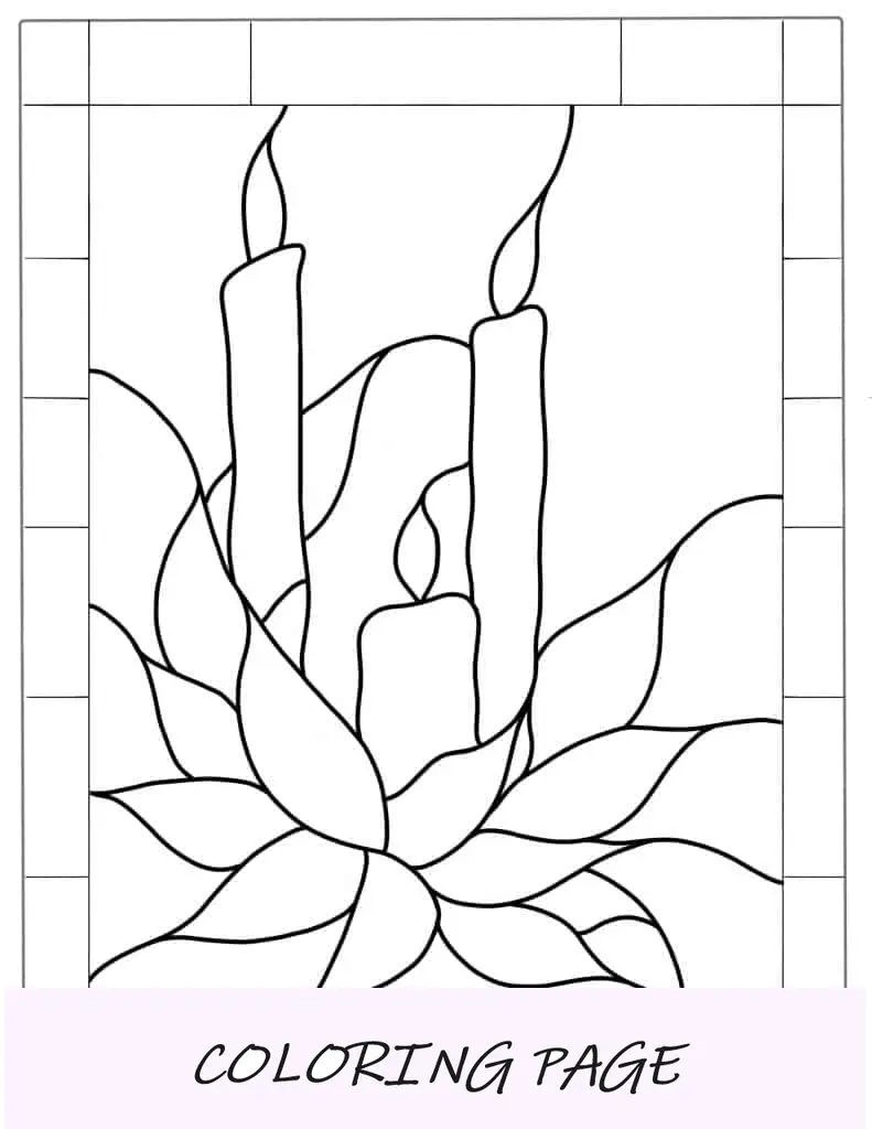 Hoja para colorear de vidrieras de velas navideñas