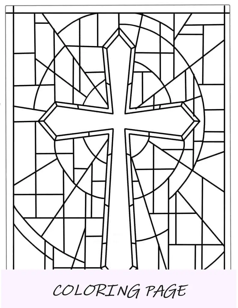 Hoja para colorear de cruz de vidrieras detallada