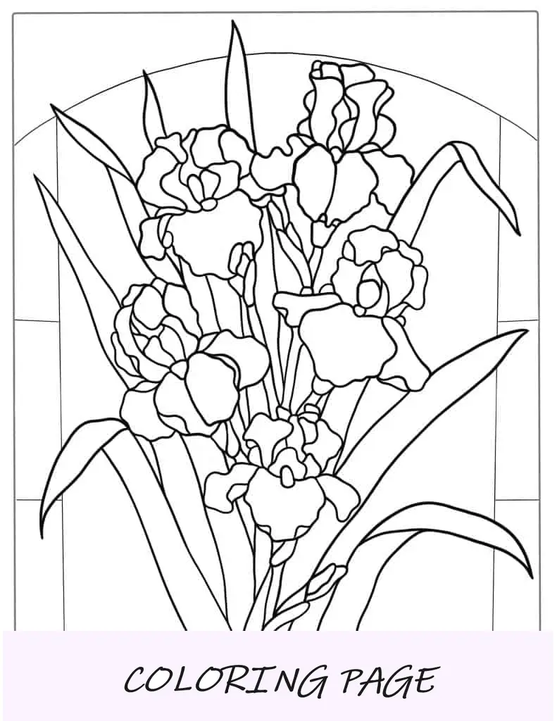 Página para colorear de flores de vidrieras