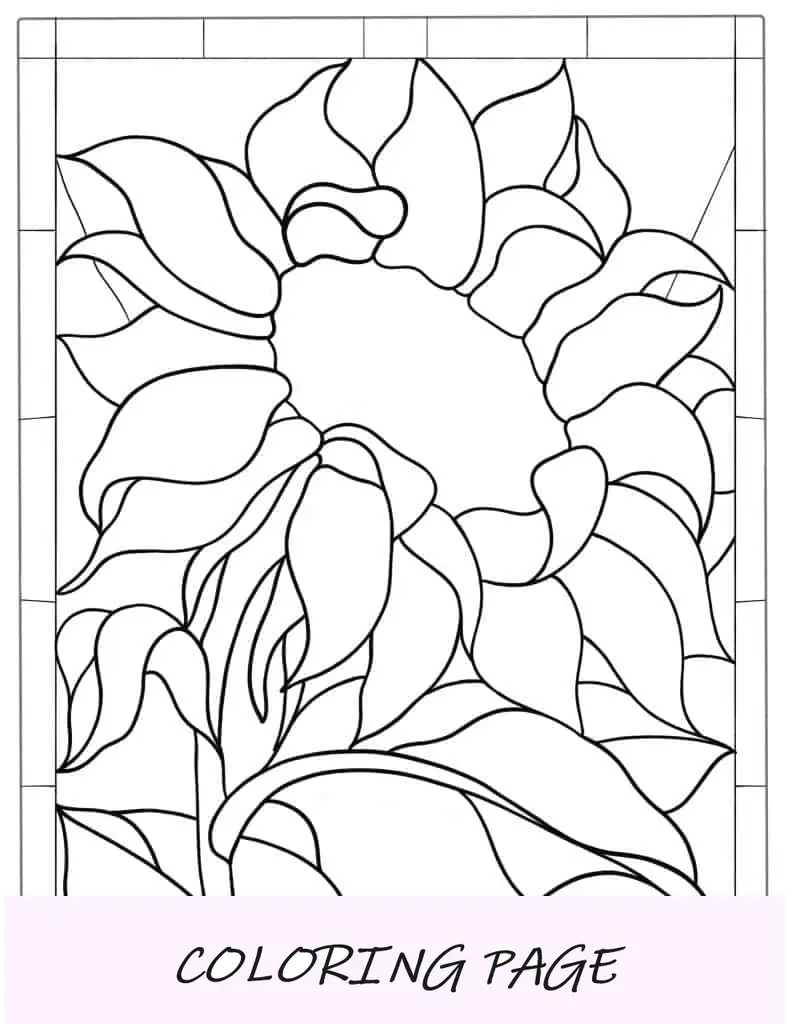 Página para colorear de vidrieras de girasol
