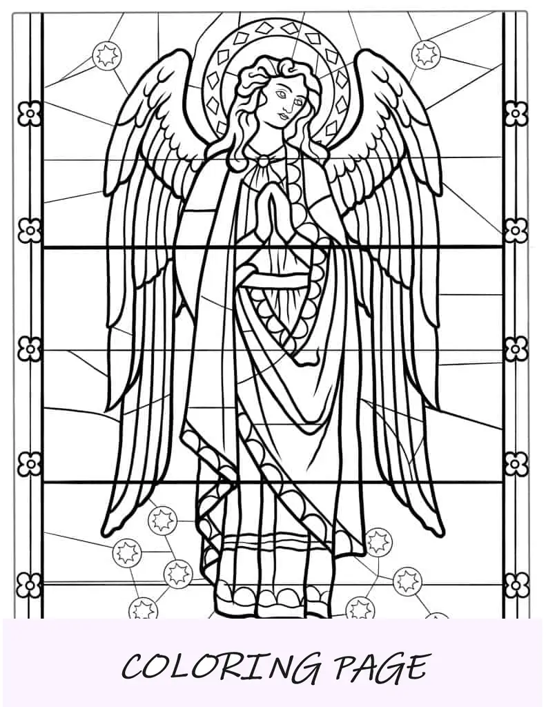 Hoja para colorear de vidrieras de ángel