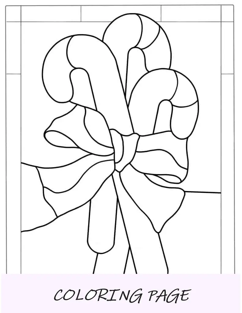 Página para colorear de vidrieras de bastón de caramelo