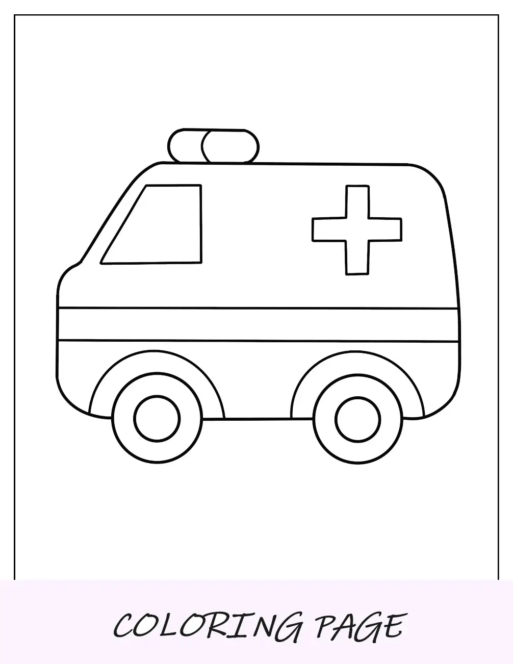 Pagina da colorare semplice ambulanza per bambini in età prescolare