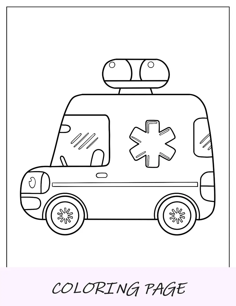 Pagina da colorare di ambulanza carina per bambini
