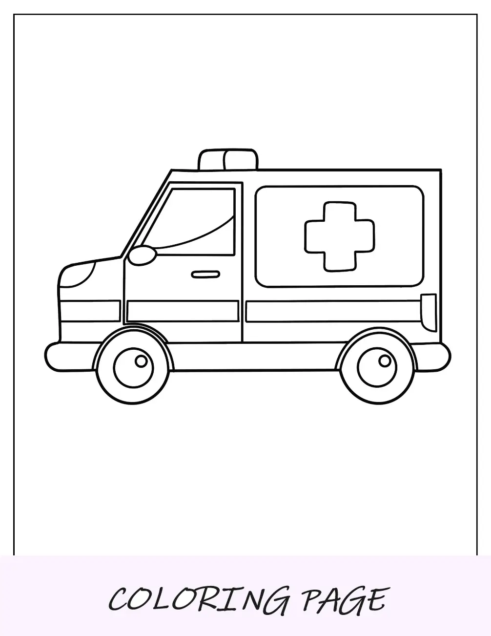 Facile contorno della pagina da colorare di ambulanza per bambini in età prescolare