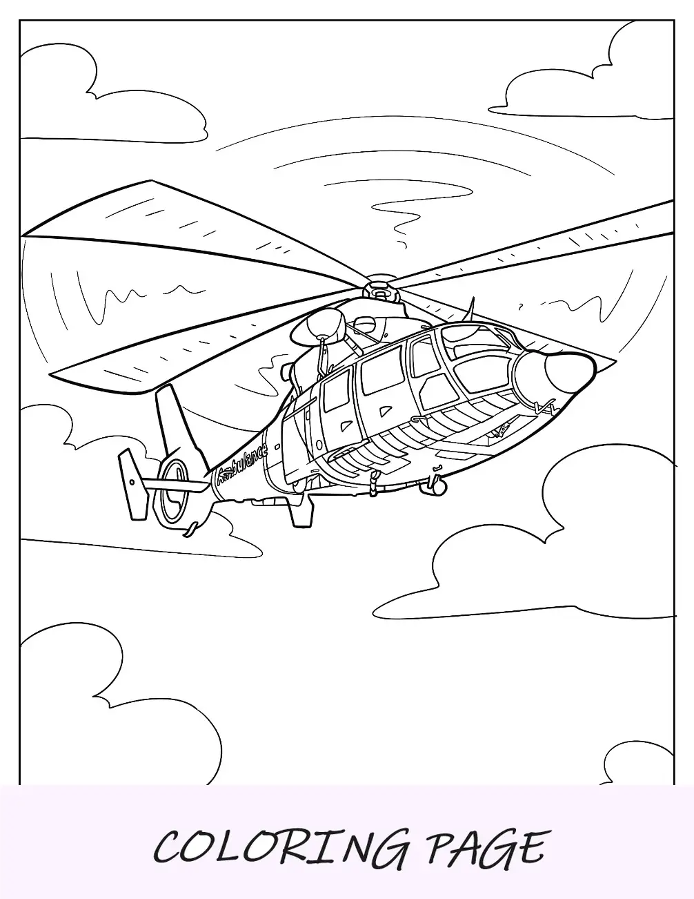 Pagina da colorare di ambulanza aerea in aria