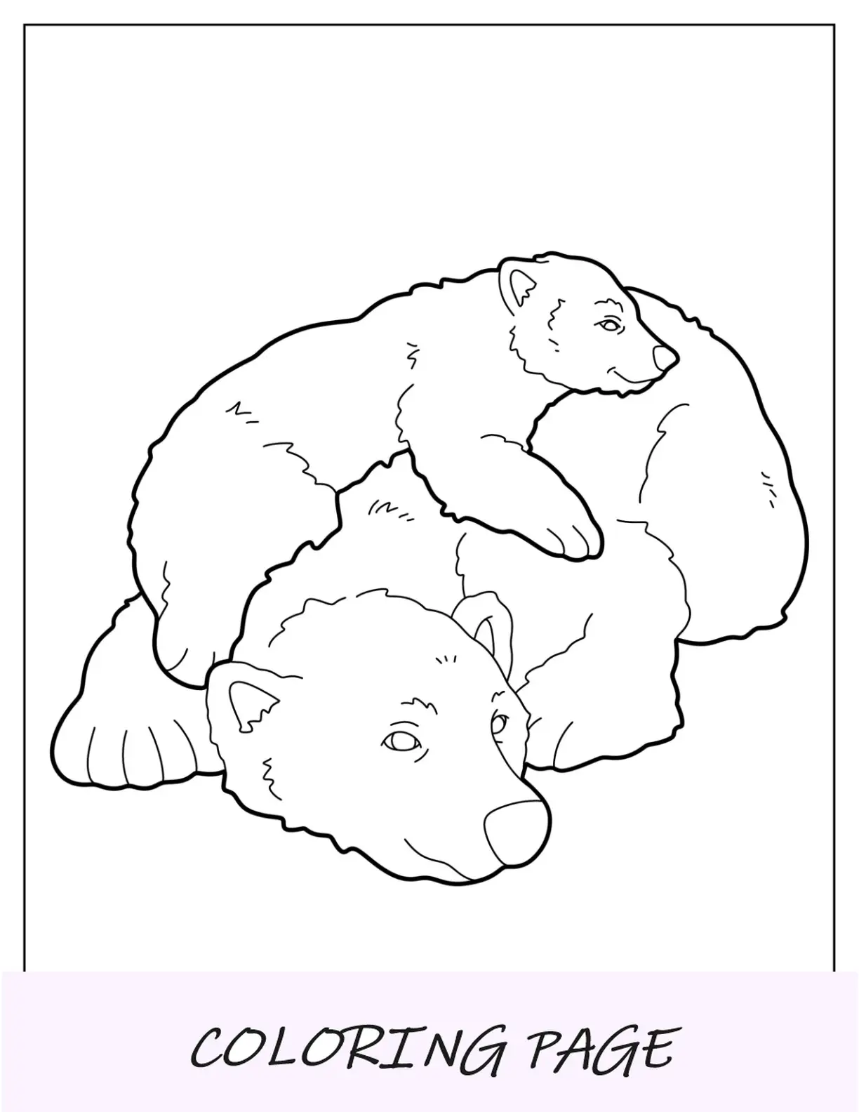 Página para colorear de oso de cachorro acostado encima de mamá osa