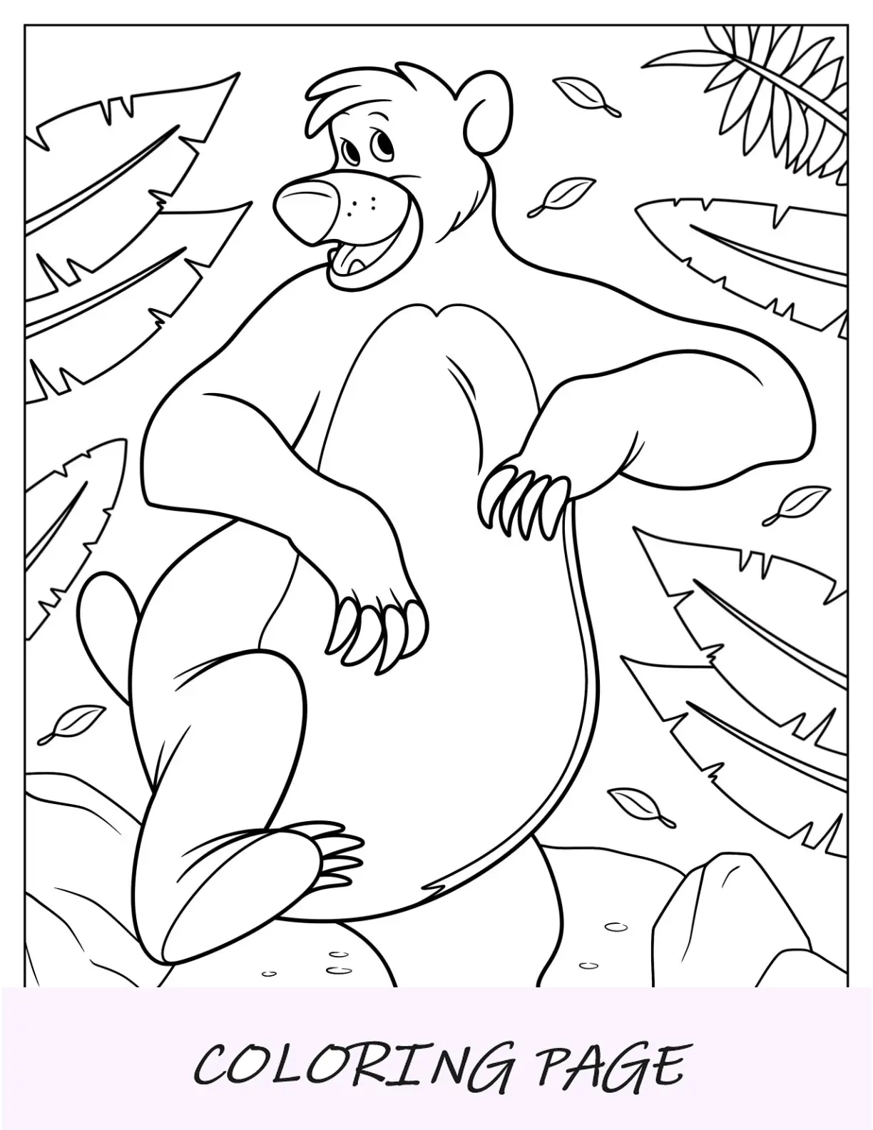 Página para colorear del oso Baloo del libro de la selva bailando
