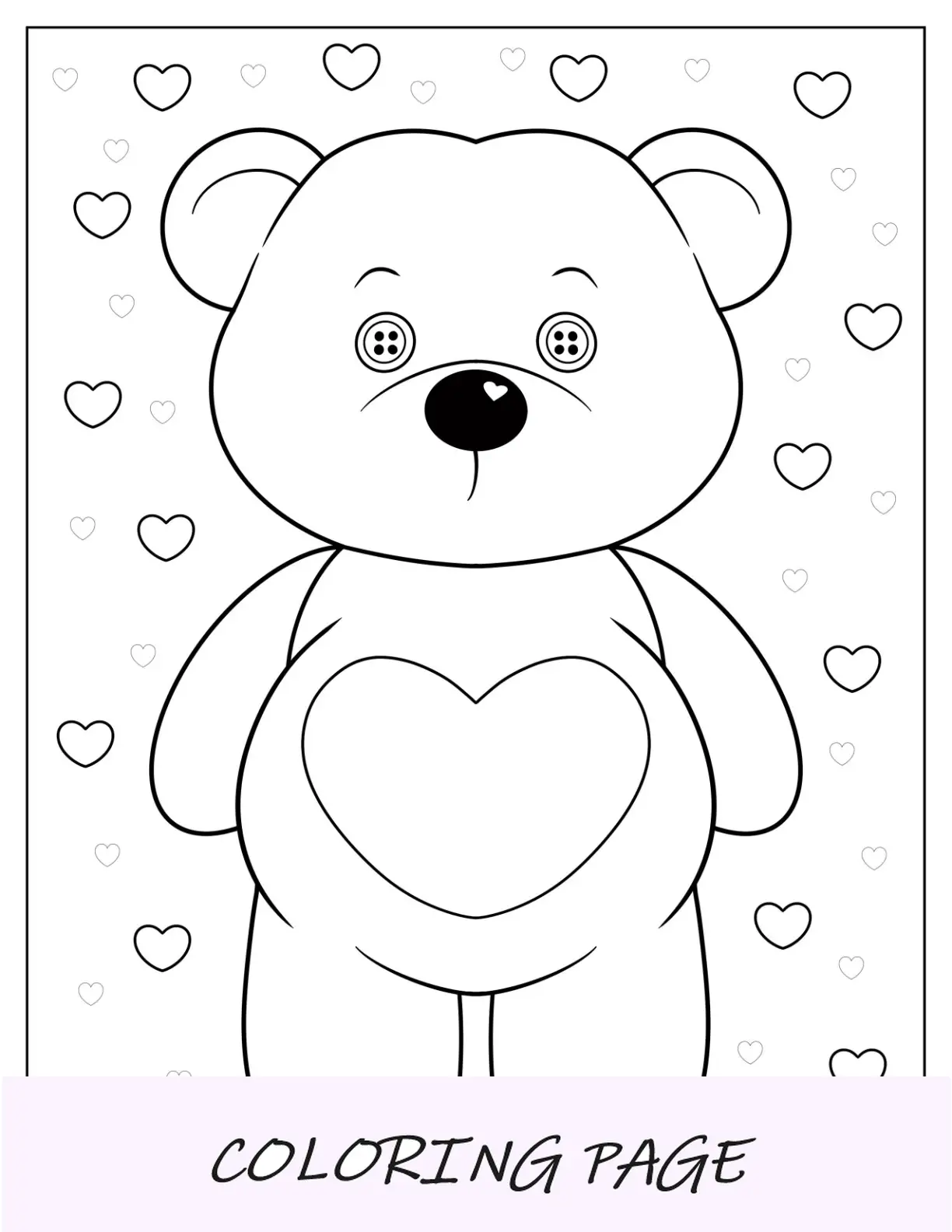 Página para colorear de osito de peluche con ojos de botón