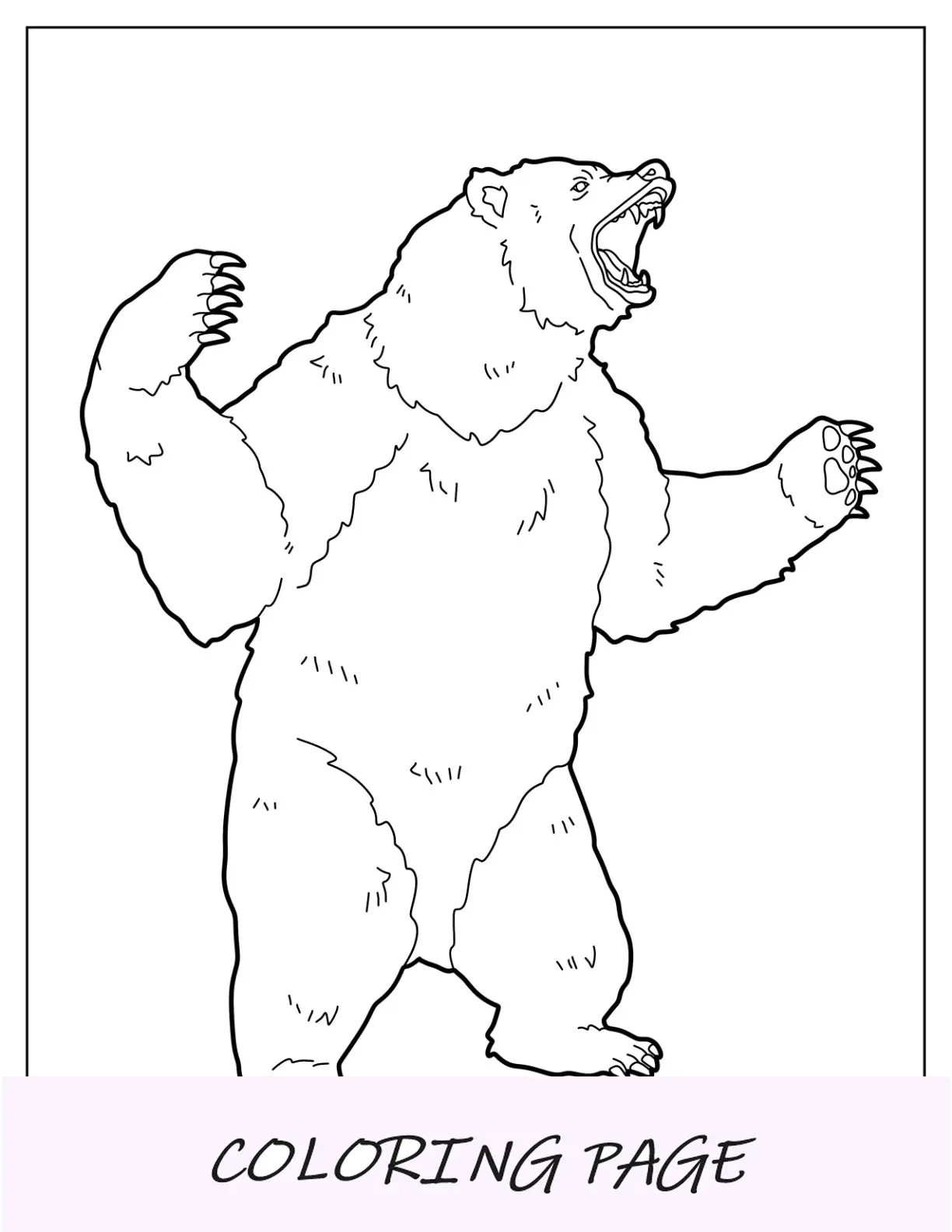 Página para colorear de oso aterrador rugiendo mientras está de pie