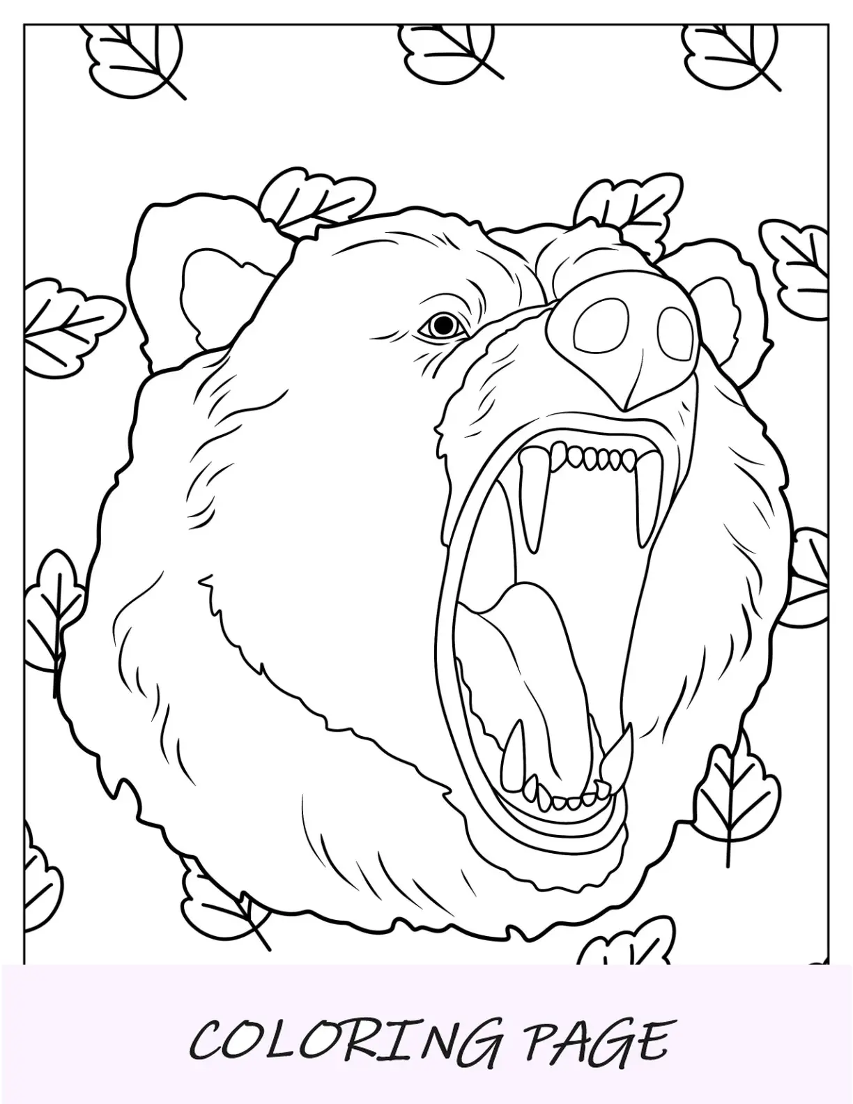 Página para colorear de oso rugiente realista