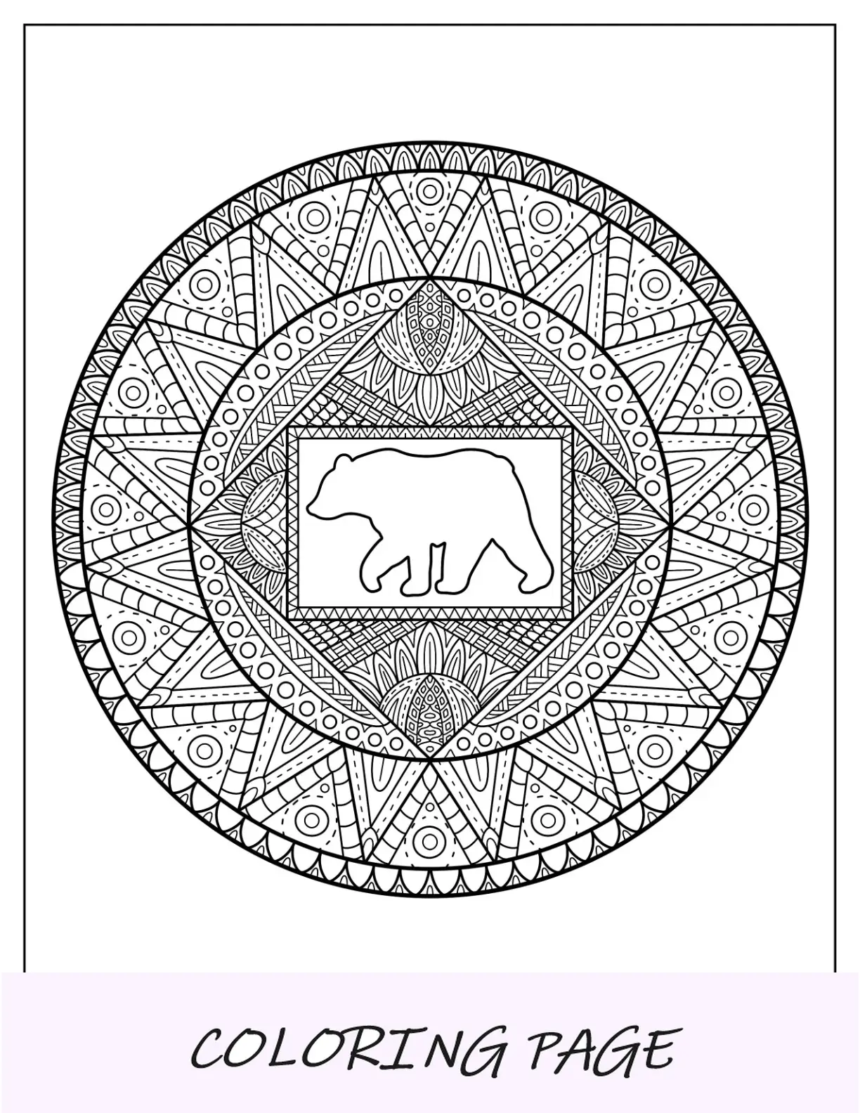 Mandala de página detallada para colorear de oso