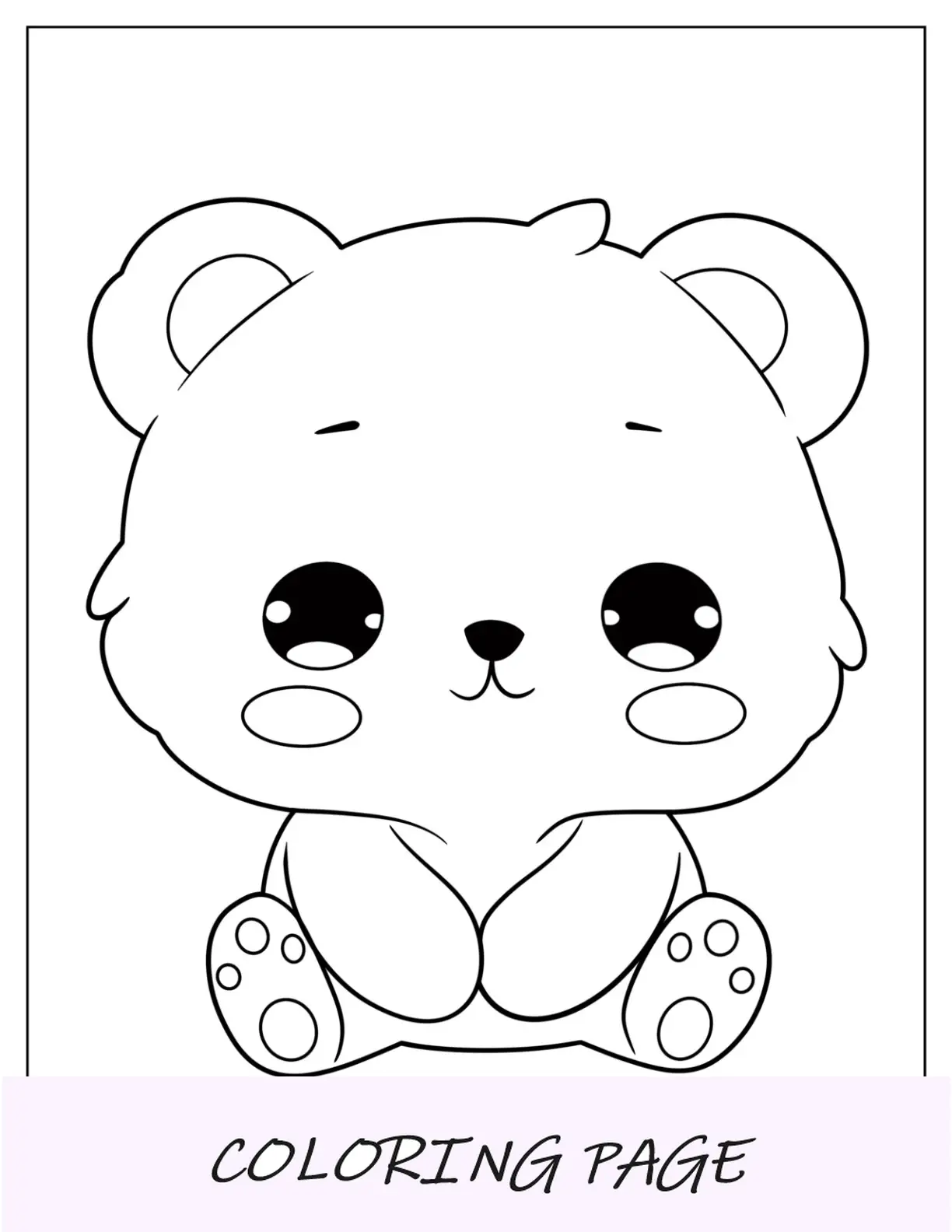 Página para colorear de oso kawaii para niños en edad preescolar