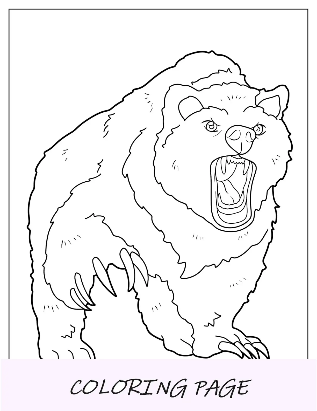 Página para colorear de oso con garras y dientes afilados