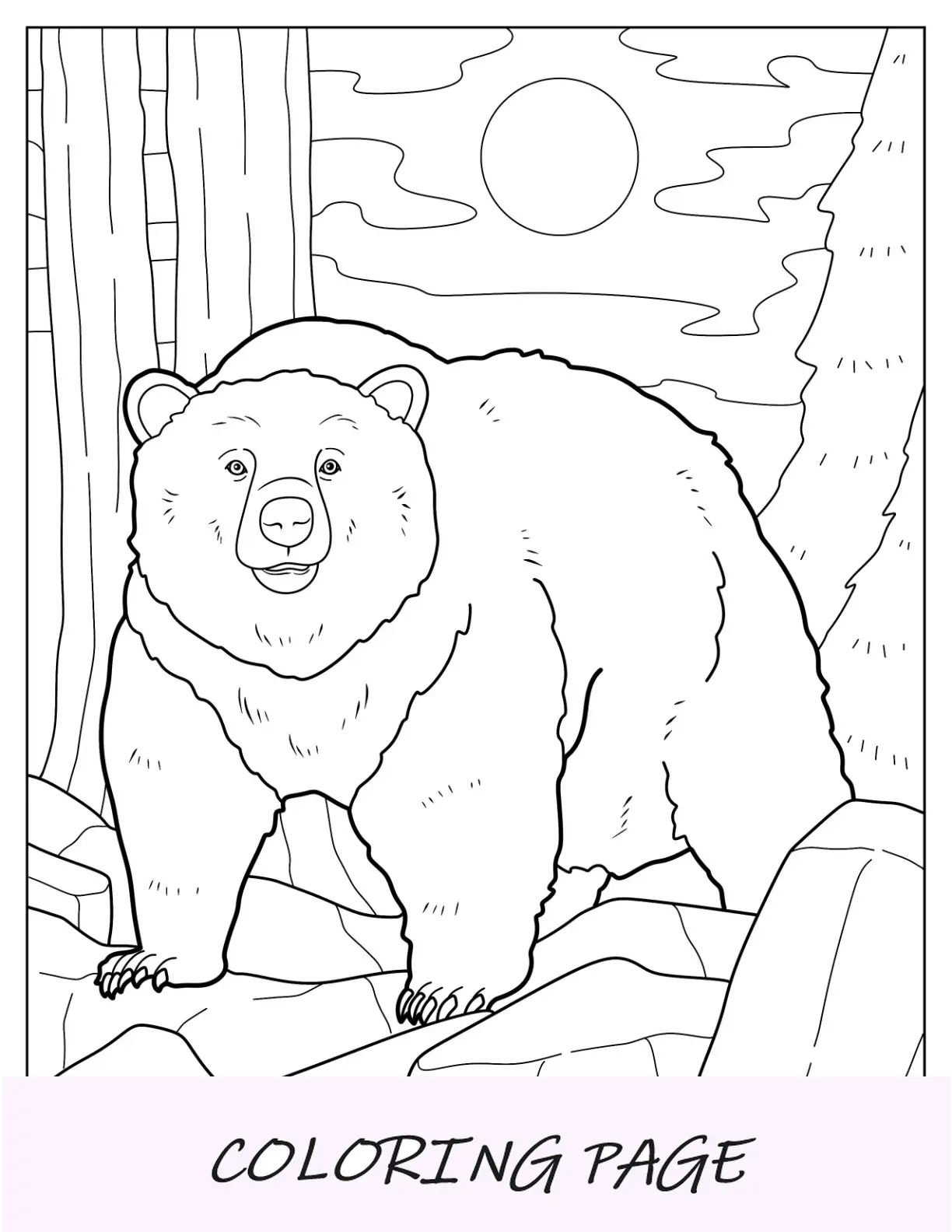 Página para colorear de oso caminando en terreno rocoso