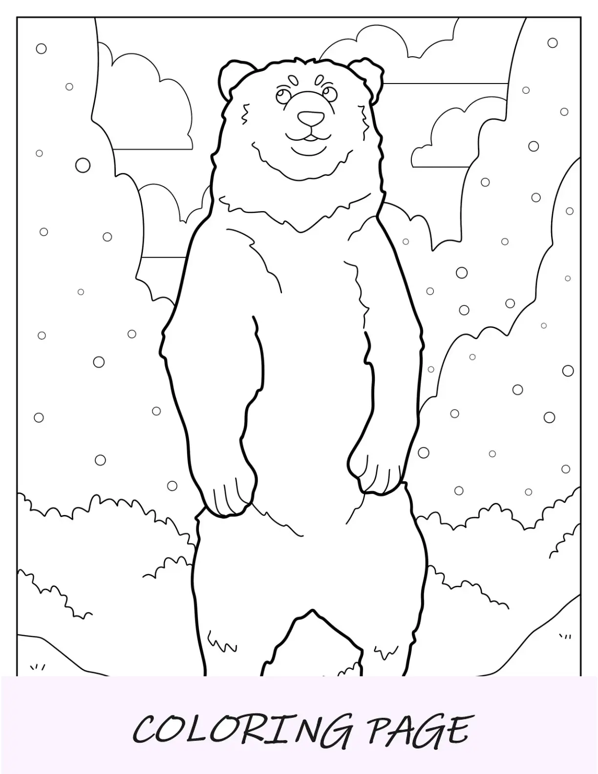 Página para colorear fácil de un oso adulto parado en el bosque para niños