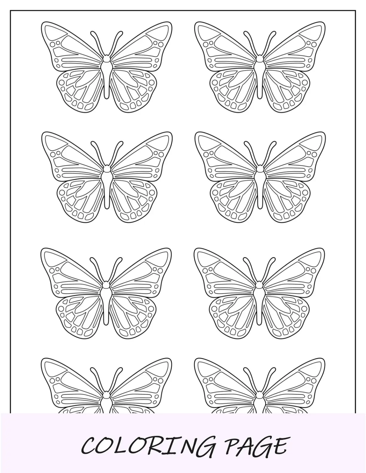 Plantilla de mariposa elegante coloreada de página completa