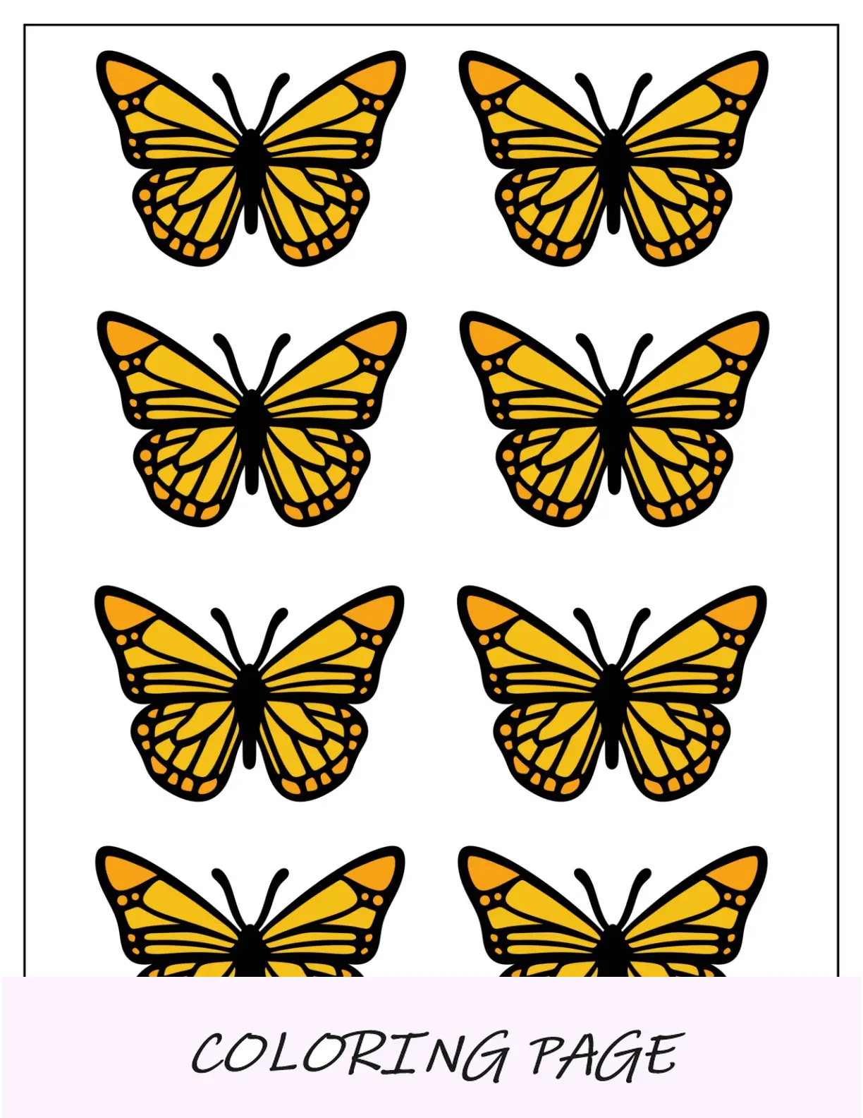 Plantilla básica de mariposa de página completa para niños en edad preescolar