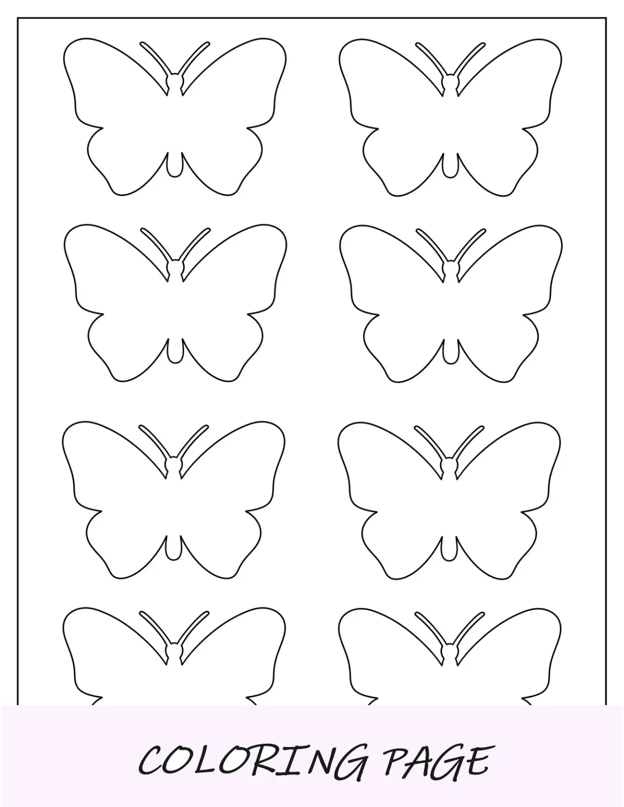 Plantilla de mariposa simple de página completa para niños